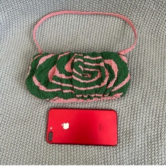 STAUD Beaded Bean Emerald Quartz Acid Swirl Clutch Mini Bag - Picture 14 of 16